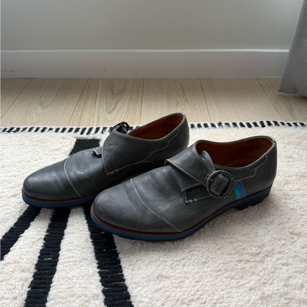 John Fluevog Men's Gray Leather Buckle Shoes